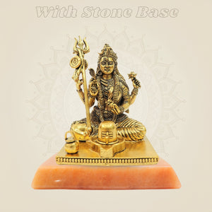 4.25" Brass Ardhanarishwar Idol with Shivling | Shiva Parvati Divine Statue for Temple Decor - Luxeartisanship