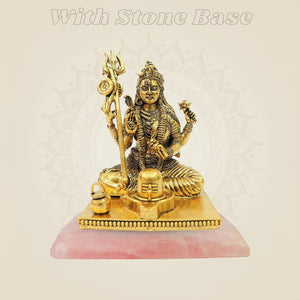 4.25" Brass Ardhanarishwar Idol with Shivling | Shiva Parvati Divine Statue for Temple Decor - Luxeartisanship