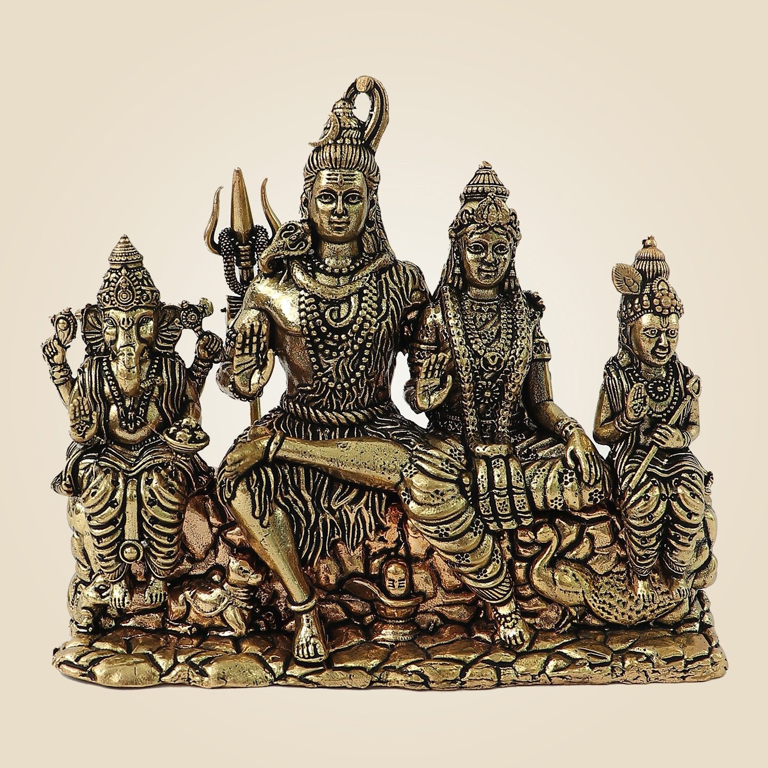 Exquisite Shiv Parivar Brass Statue – Superfine Handcrafted Divine Decor 4.5"