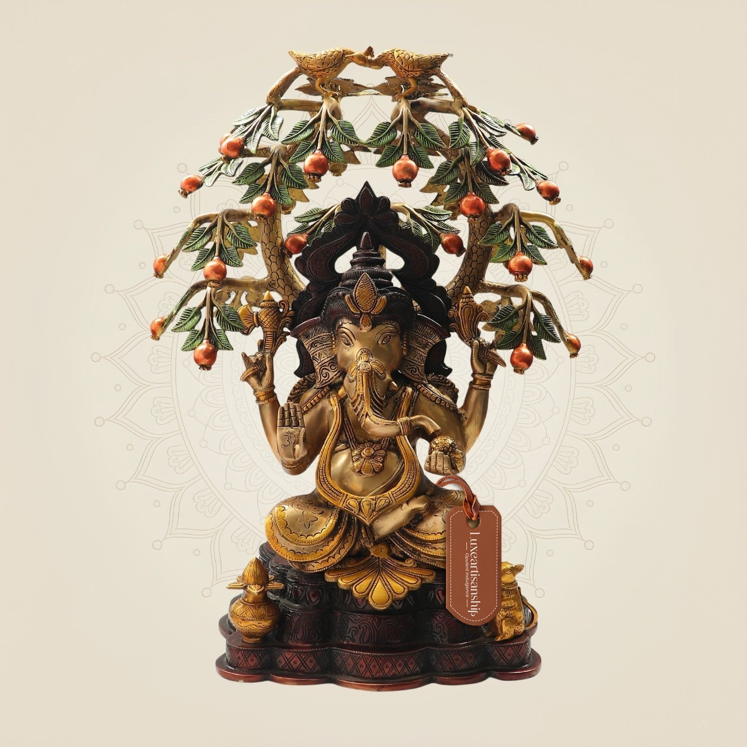 Brass Ganesha Under the Tree Idol