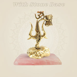 Brass Trishul with Damru & Om with pink stone