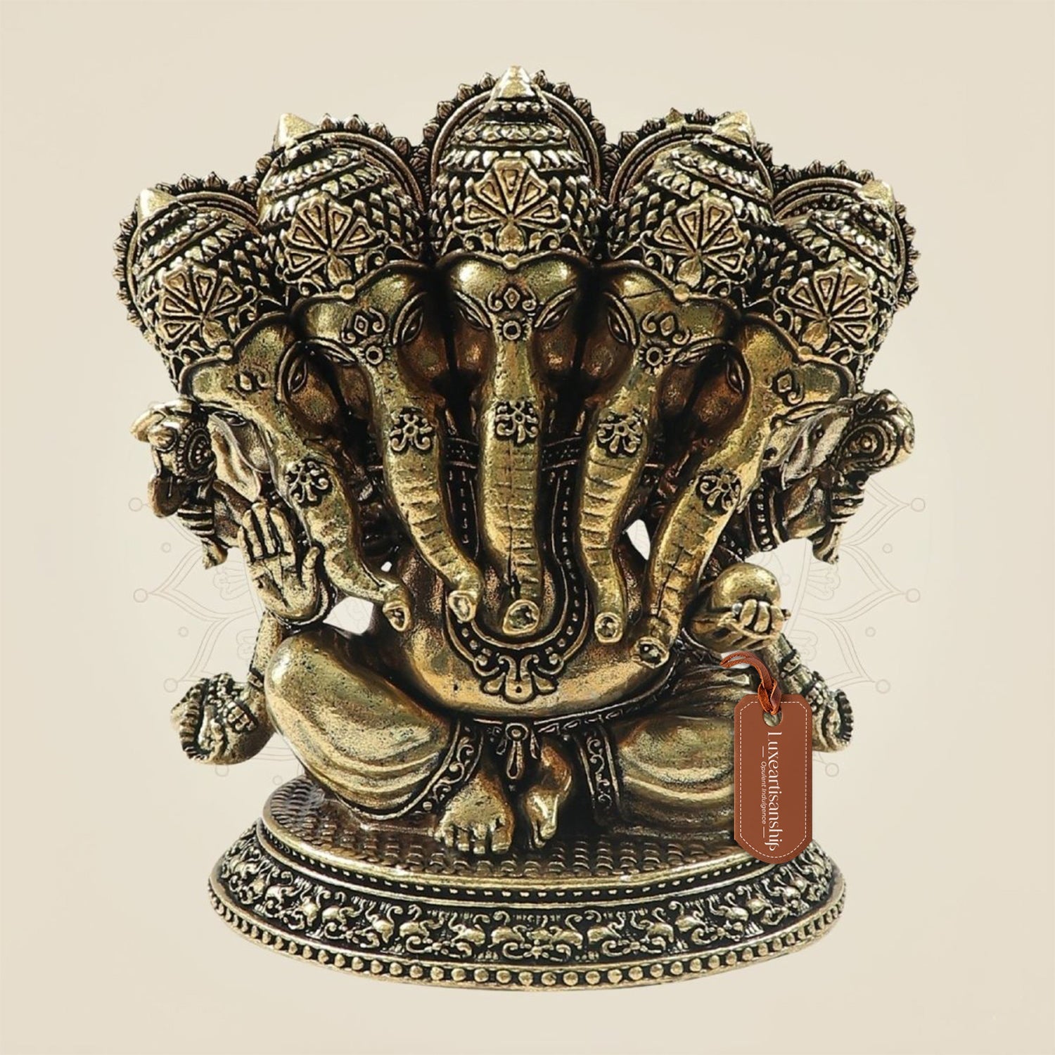 Elegant Panchmukhi Ganesh Brass Statue with Oval Base