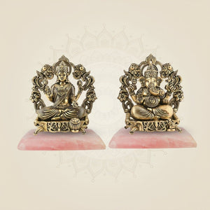 4.5" Brass Lakshmi Ganesh Idol – Lotus Seated Murti for Temple & Festive Gift - Luxeartisanship