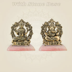 4.5" Brass Lakshmi Ganesh Idol with gemstone base