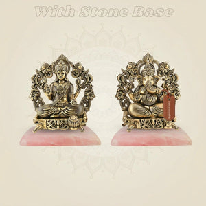 4.5" Brass Lakshmi Ganesh Idol with gemstone base