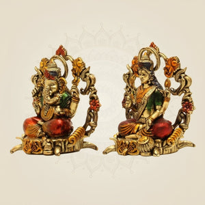 4.5" Brass Lakshmi Ganesh Idol – Lotus Seated Murti for Temple & Festive Gift - Luxeartisanship