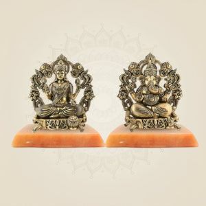 4.5" Brass Lakshmi Ganesh Idol – Lotus Seated Murti for Temple & Festive Gift - Luxeartisanship