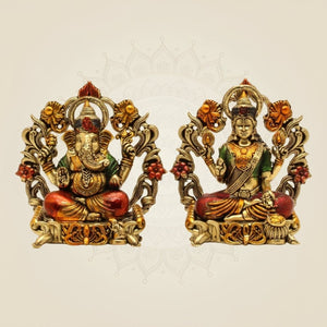 4.5" Brass Lakshmi Ganesh Idol – Lotus Seated Murti for Temple & Festive Gift - Luxeartisanship