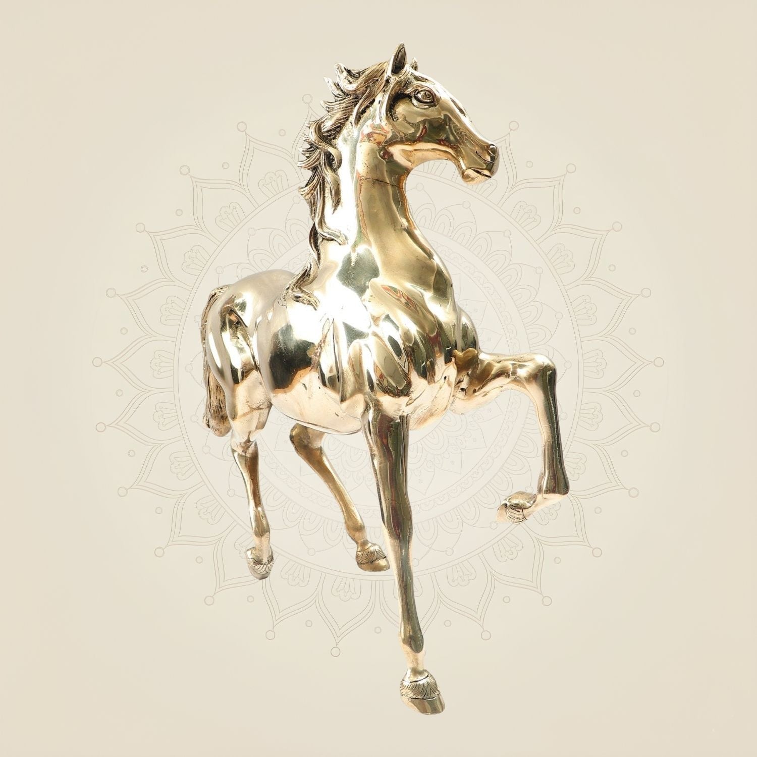 Striking 16-inch big brass horse idol