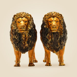 Brass Lion Statue Pair