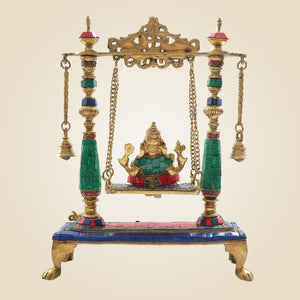 Brass Ganesh Ji on Jhula Statue