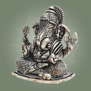 Silver Ganesha Idol Dagdu Seth Brass Murti