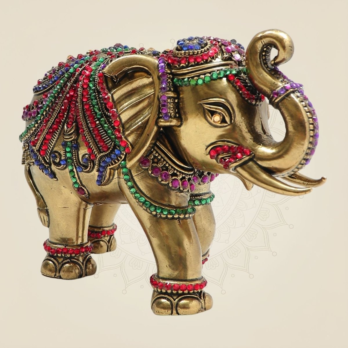4.75" Brass Elephant Décor Enhanced with Colored Vibrant Stone Work - Luxeartisanship
