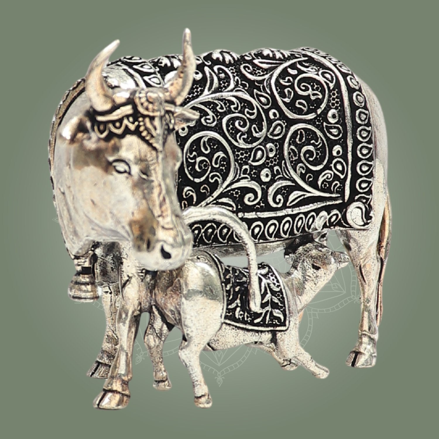 Divine Silver Kamdhenu Cow with Calf statue