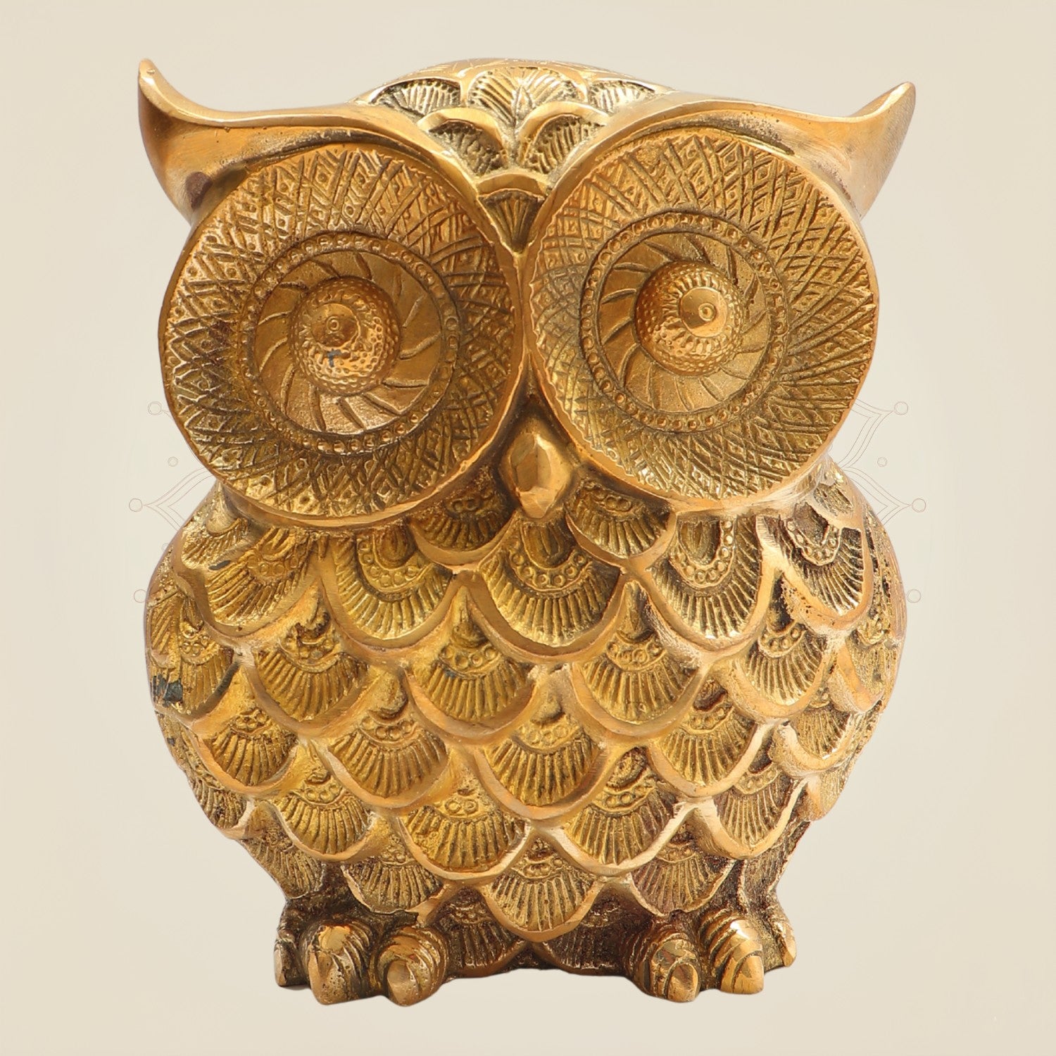 7" Big Size Brass Owl Figurine with Detailed Carving
