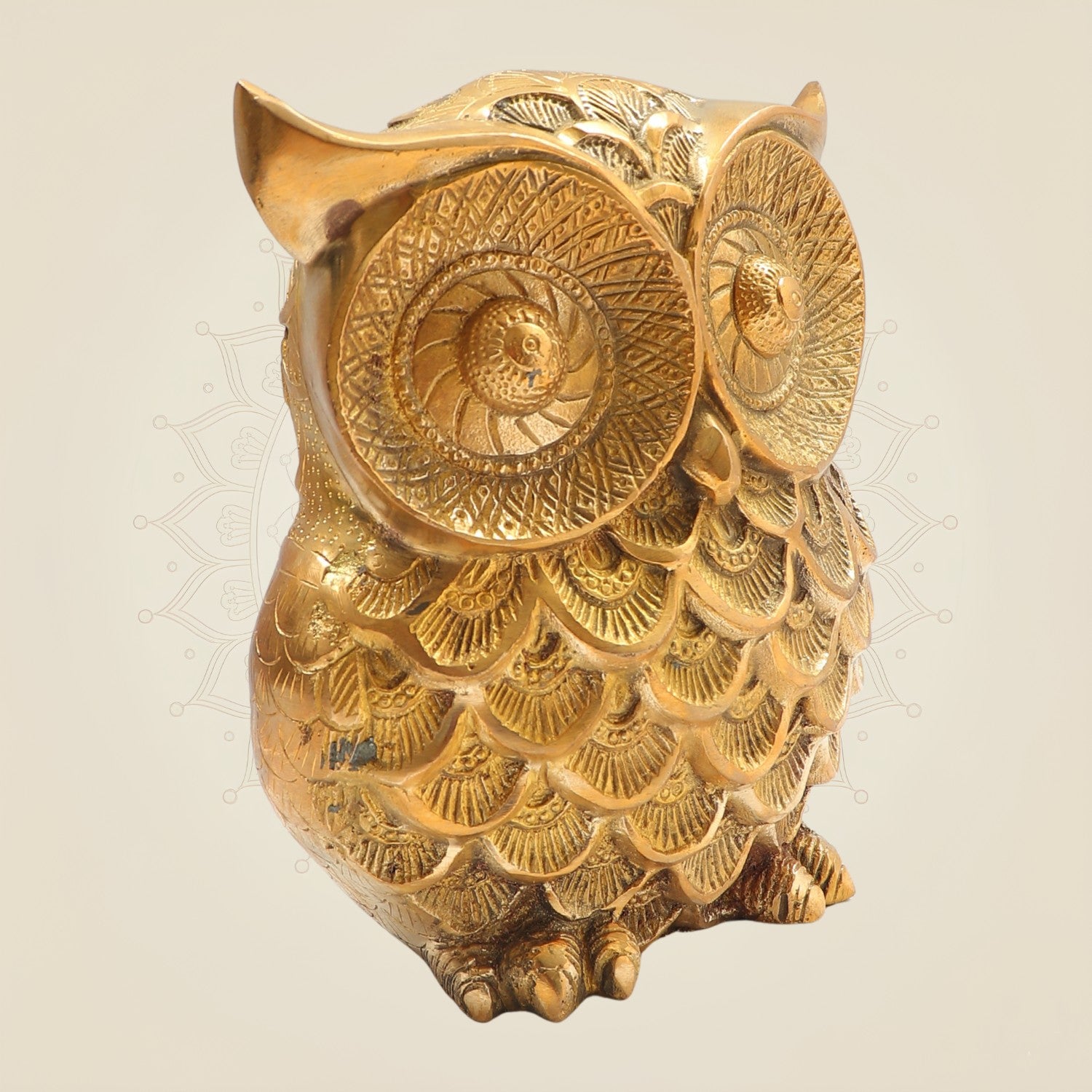 7" Big Size Brass Owl Figurine with Detailed Carving