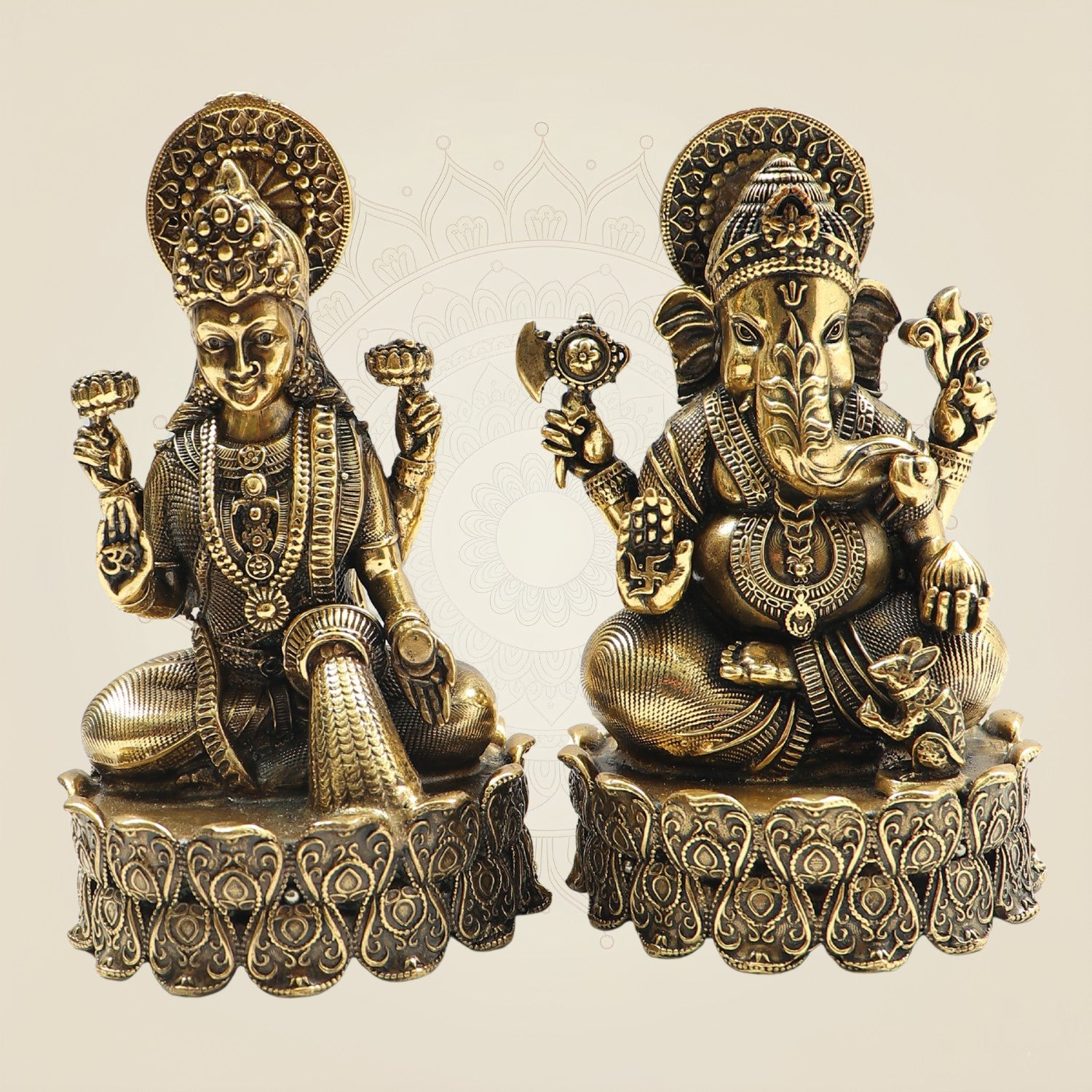 Brass Lakshmi Ganesh Idol Set 4.25" with Lotus Base