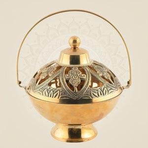5" Brass Dhoop Dani – Handcrafted Pooja Incense Dhooni Diya for Home