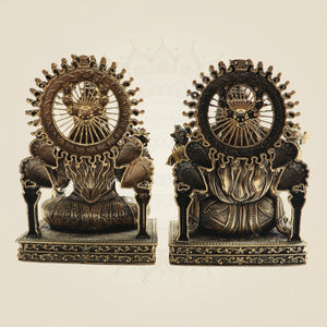 5" Brass Ganesh Lakshmi Murti with Ornamental Temple Arch - Luxeartisanship