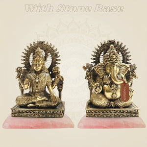 5" Brass Ganesh Lakshmi Murti with Ornamental Temple Arch - Luxeartisanship