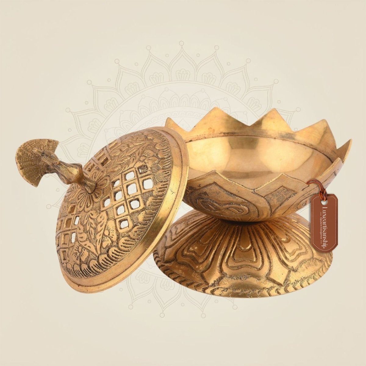 Brass Lotus Peacock Dhoop Dani