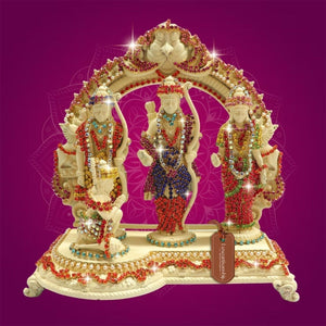 5" Brass Ram Darbar Idol with Jewellery Stone Work for Home Decor - Luxeartisanship