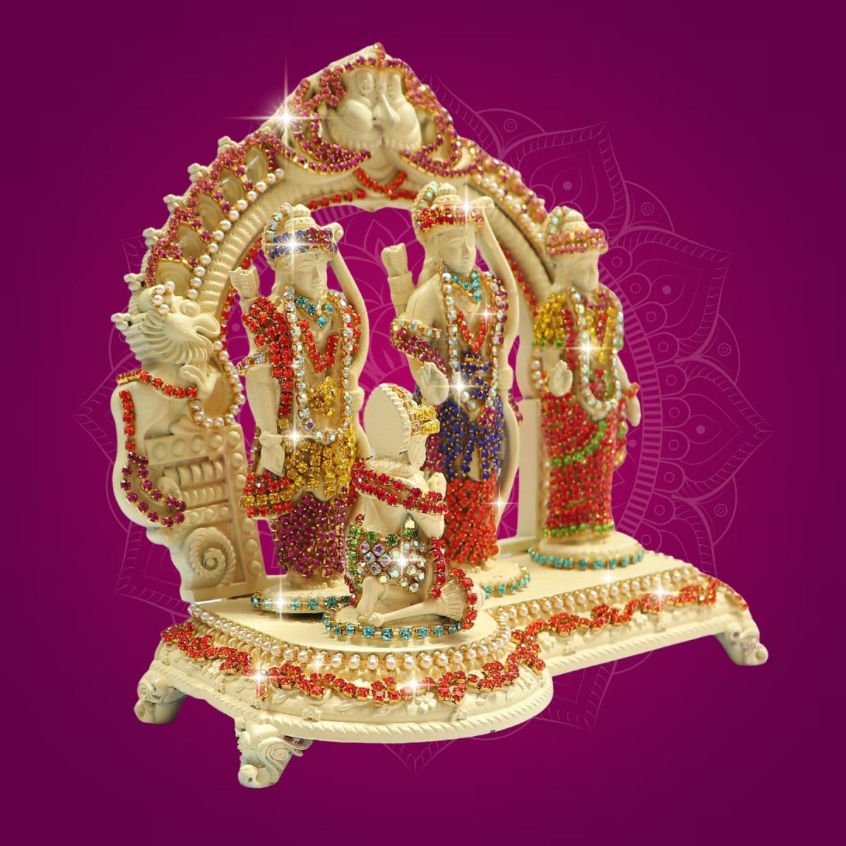 5" Brass Ram Darbar Idol with Jewellery Stone Work for Home Decor - Luxeartisanship