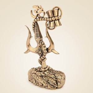 5" Brass Shiva Trishul with Damru and Om Emblem – Sacred Symbol Décor - Luxeartisanship