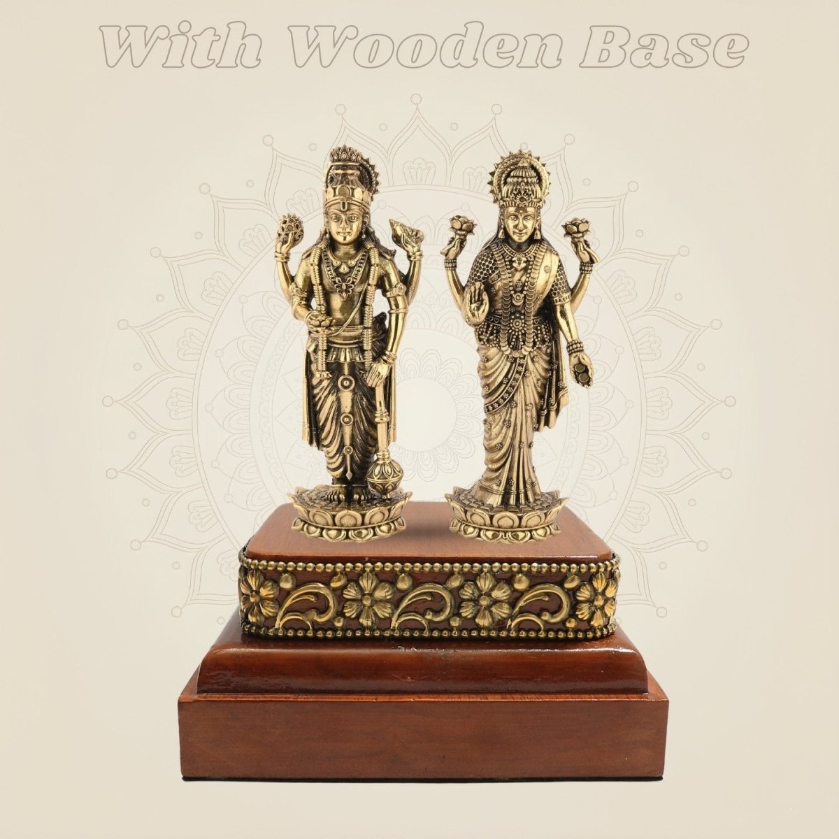 Lakshmi Vishnu Brass Idol on Elegant Wooden Base