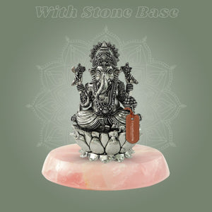 Brass Chaturbhuja Ganesha Statue with stone base