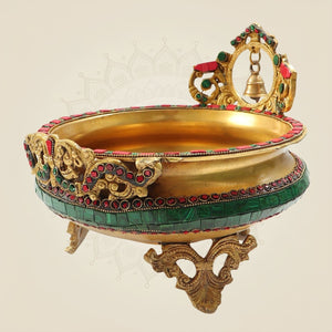Trending Brass Urli with Bells & Stone Design