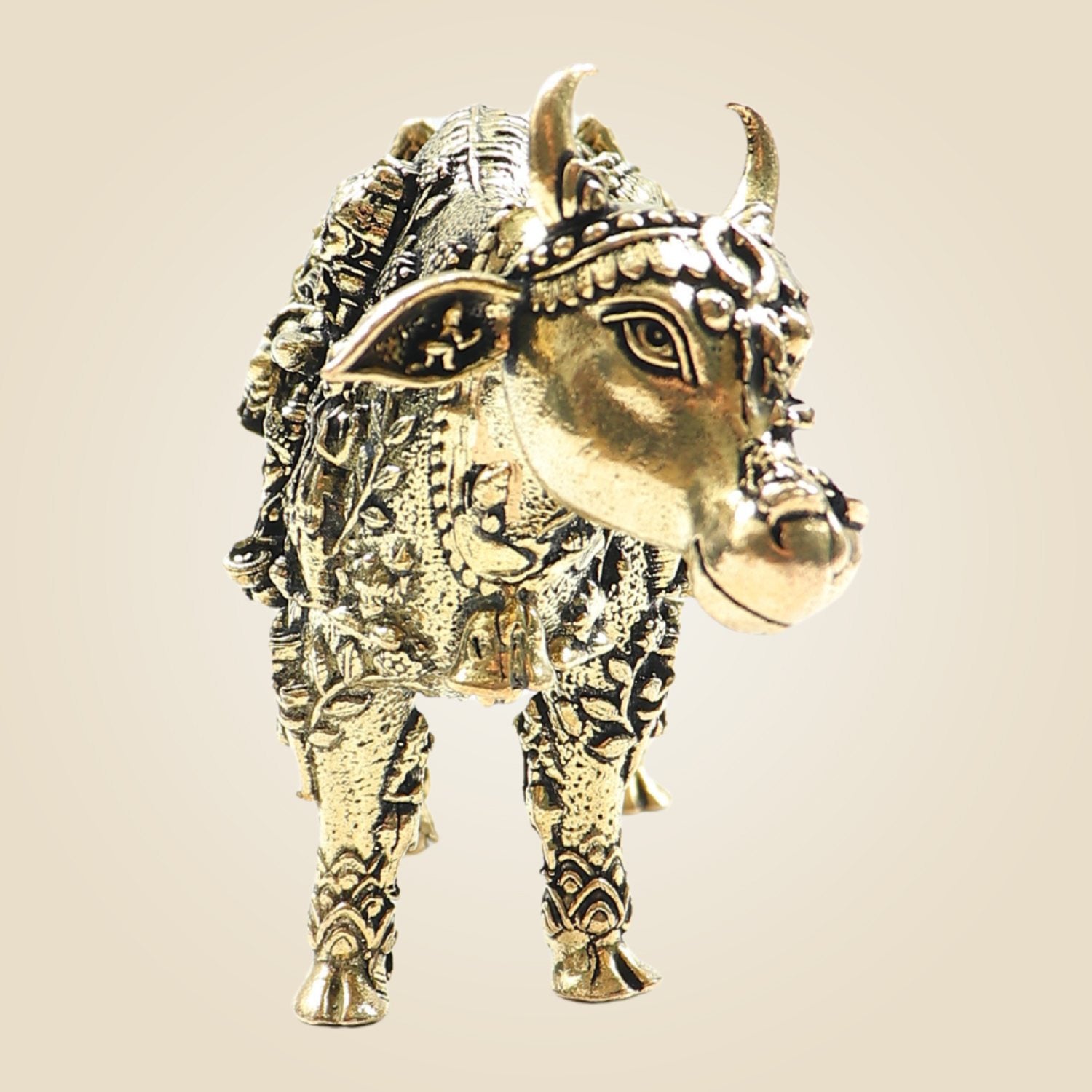 Exquisite Kamadhenu Cow Brass Statue 3"– Divine Artwork for Home