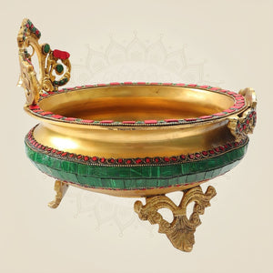 Brass Urli with Bells & Stone Design