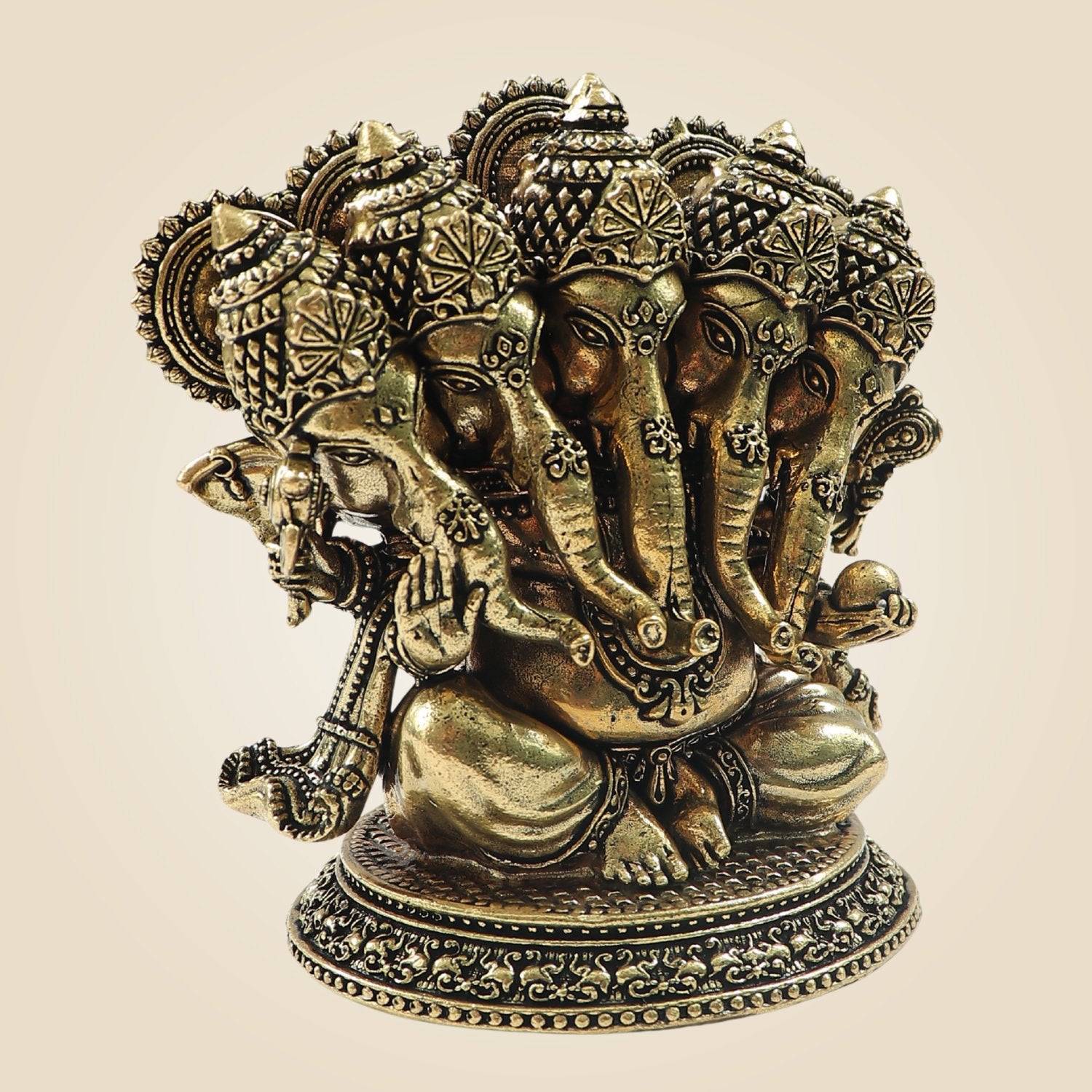 Elegant Panchmukhi Ganesh Brass Statue with Oval Base - 4.25"