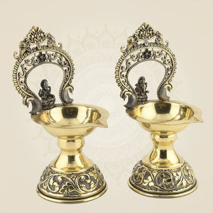 Brass Laxmi Ganesh Diya Set