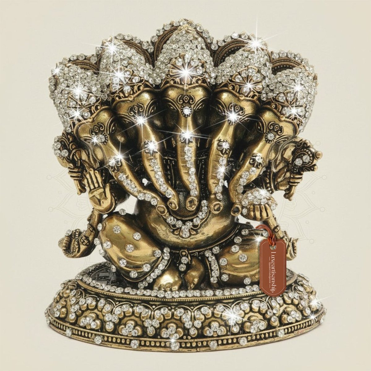 Panchmukhi Ganesha Brass Murti with Jewellery Stone Work