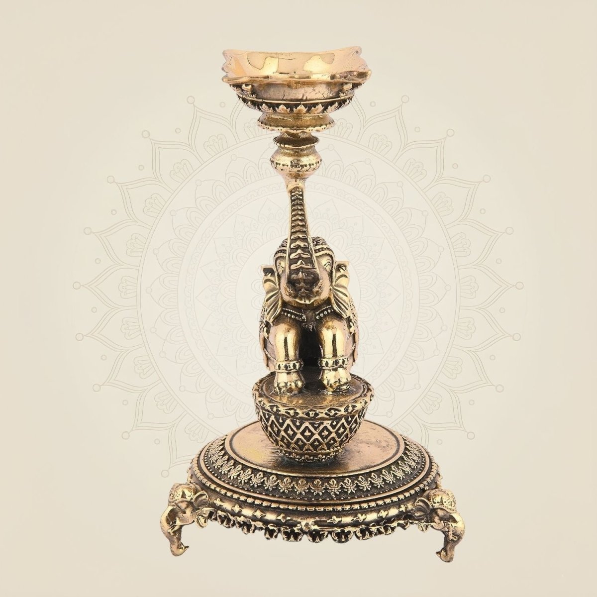 6" Elephant Brass Lamp – Handcrafted Diya for Pooja, Decor & Gifts - Luxeartisanship
