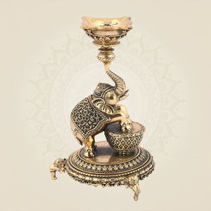 6" Elephant Brass Lamp – Handcrafted Diya for Pooja, Decor & Gifts - Luxeartisanship