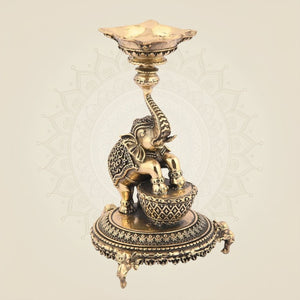 6" Elephant Brass Lamp – Handcrafted Diya for Pooja, Decor & Gifts - Luxeartisanship