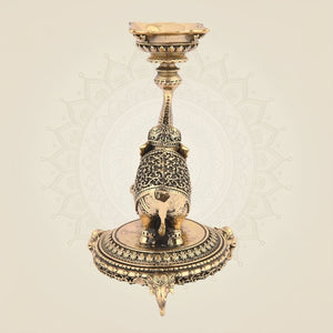 6" Elephant Brass Lamp – Handcrafted Diya for Pooja, Decor & Gifts - Luxeartisanship