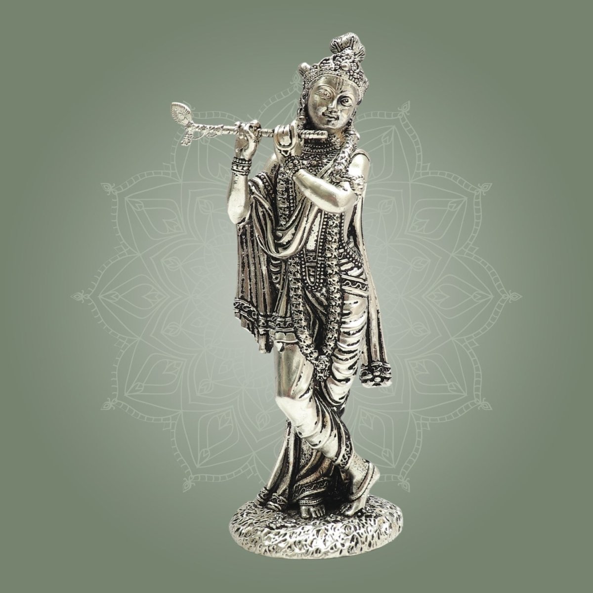 6" Lord Krishna Silver Plated Brass Idol for Home Decor and Gifting - Luxeartisanship