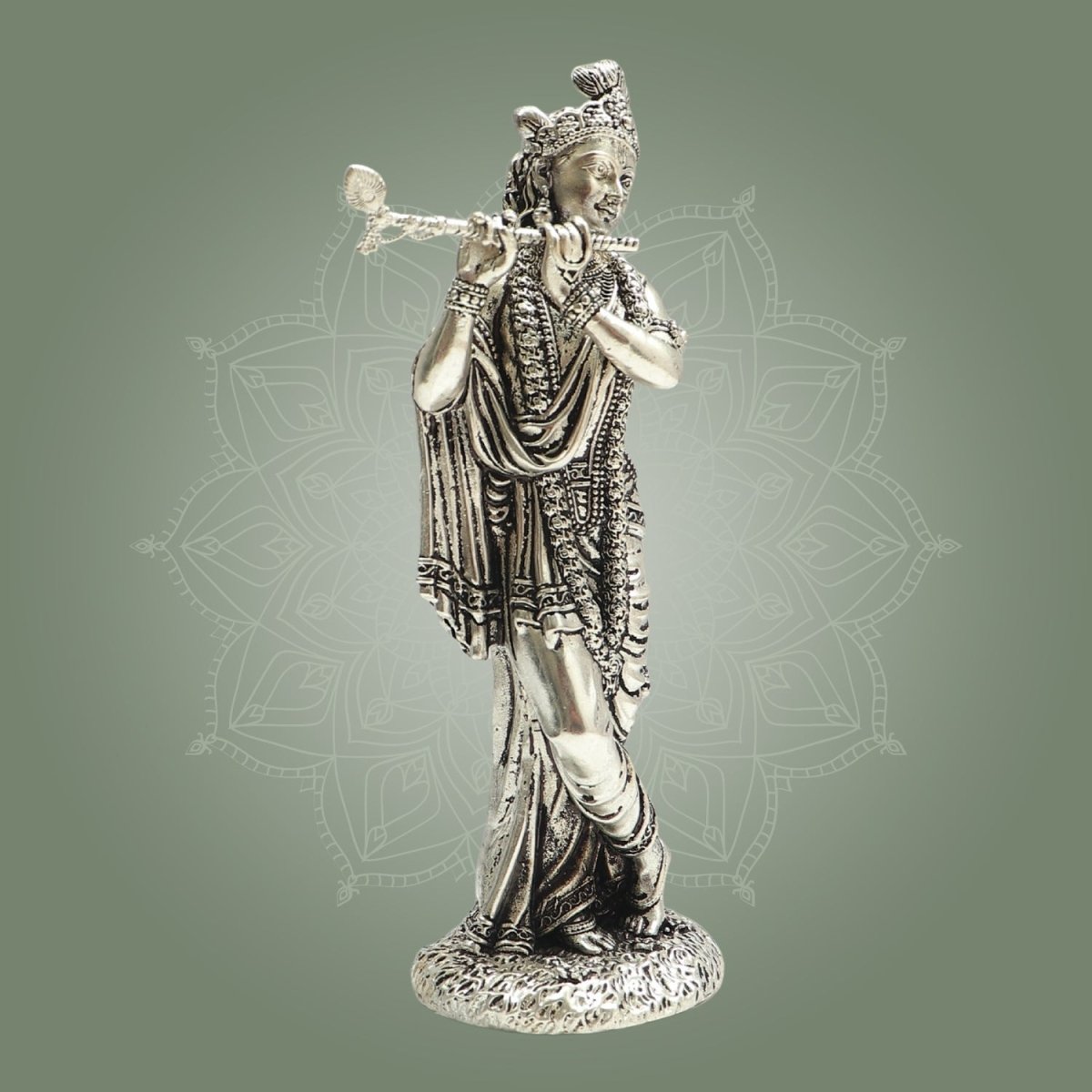6" Lord Krishna Silver Plated Brass Idol for Home Decor and Gifting - Luxeartisanship