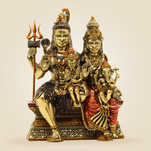 Brass Shiv Parivar Idol 4" – Shiva, Parvati, Ganesh & Kartikeya Family Murti