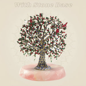 Brass Kalpavriksha Tree with Multicolor Jewellery Stone Work with Stone Base