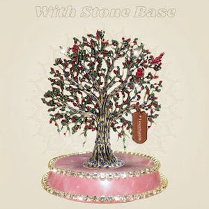 6.25 inch Brass Kalpavriksha Tree on Pink Stone with Multicolour Jewellery Work