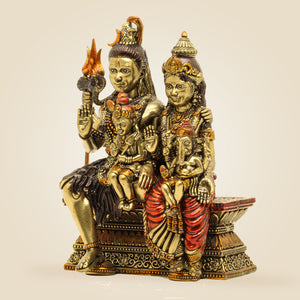 Brass Shiv Parivar Idol 4" – Shiva, Parvati, Ganesh & Kartikeya Family Murti