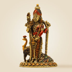 Lord Murugan Brass Idol with Peacock
