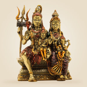 Brass Shiv Parivar Idol 4" – Shiva, Parvati, Ganesh & Kartikeya Family Murti