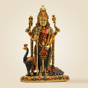 Lord Kartikeya Brass Idol with Peacock