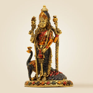 Lord Murugan Brass Idol with Peacock